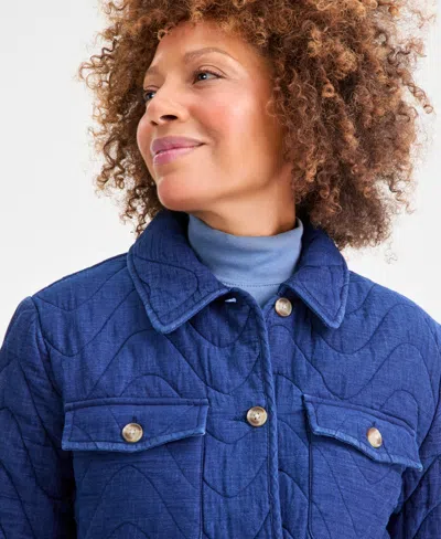 Style & Co Women's Cotton Quilted Shacket, Macy's Exclusive In Blue