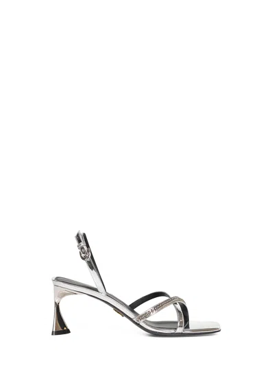 Stella Mccartney Elsa Embellished Mirrored Slingback Sandals In Silver