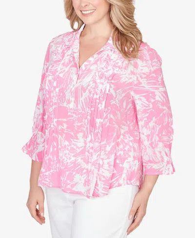 Ruby Rd. Plus Size Brushstroke Floral Silky Gauze Popover Top In Pink