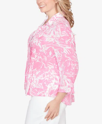 Ruby Rd. Plus Size Brushstroke Floral Silky Gauze Popover Top In Pink