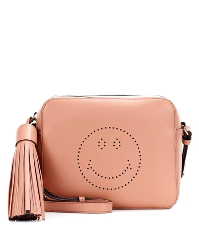 Anya Hindmarch Smiley Perforated Leather Crossbody Bag, Light Pink In Powder Piek Circus