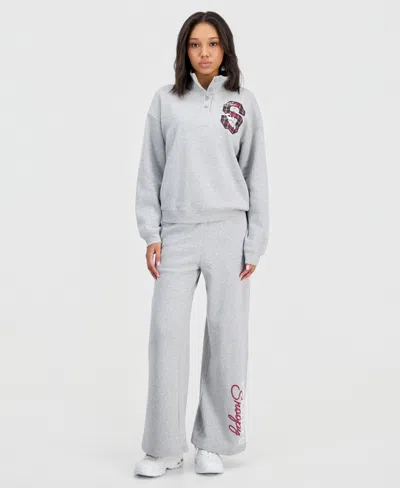 Grayson Threads, The Label Juniors' Snoopy Quarter-snap Sweatshirt In Gray