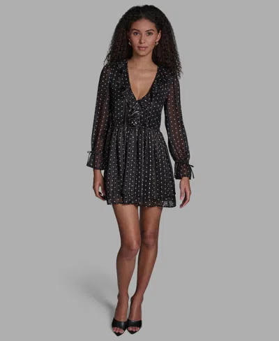 Bcbg Metallic Stripe Polka Dot Long Sleeve Minidress In Black