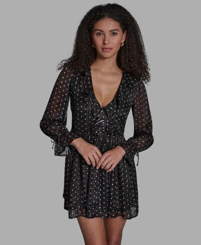Bcbg Metallic Stripe Polka Dot Long Sleeve Minidress In Black