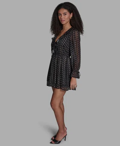 Bcbg Metallic Stripe Polka Dot Long Sleeve Minidress In Black