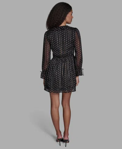 Bcbg Metallic Stripe Polka Dot Long Sleeve Minidress In Black