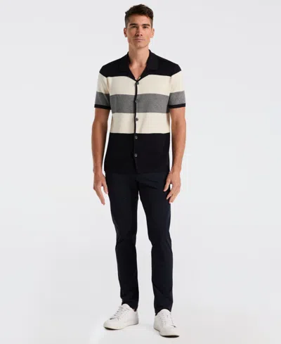 Perry Ellis Men's Stripe Button Front Sweater Shirt In Black