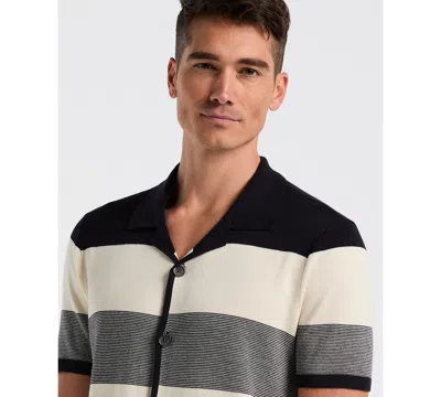 Perry Ellis Men's Stripe Button Front Sweater Shirt In Black