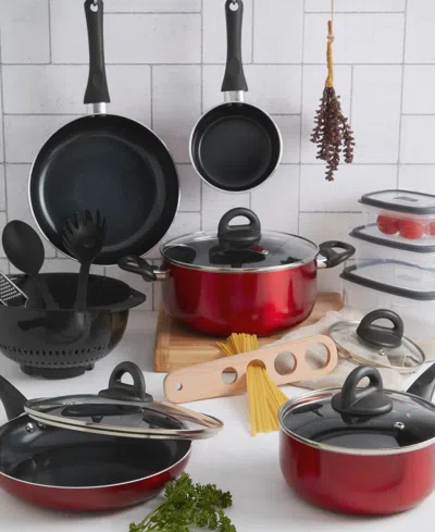 Basic Essentials Nonstick Aluminum 20-pc. Cookware Set In Red