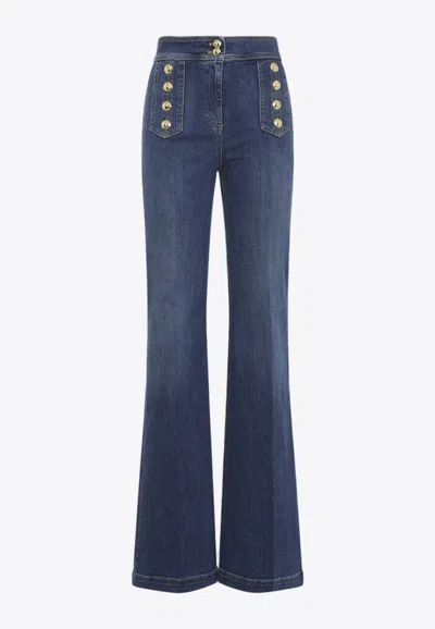Elisabetta Franchi Blue Denim Cotton Jeans With Buttons In Blue