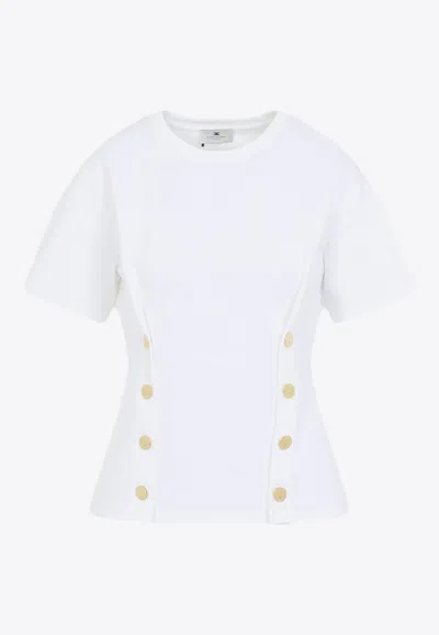 Elisabetta Franchi Crewneck T-shirt With Decorative-buttons In White