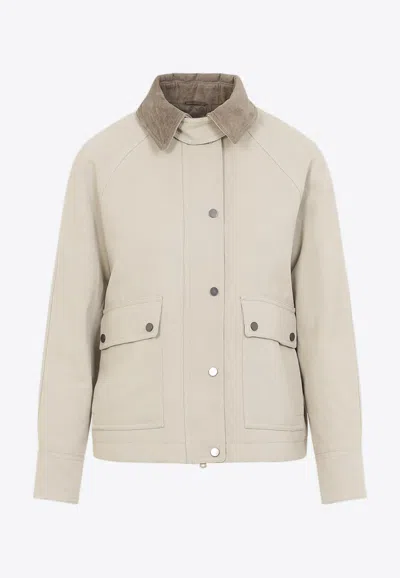 Brunello Cucinelli Hooded Parka Coat Contrast Collar Design In Neutral