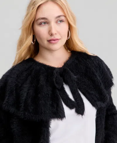 And Now This Trendy Plus Size Fuzzy Cape Sweater, Macy's Exclusive In Black