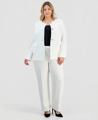 Kasper Plus Size Stretch Crepe Button-front Jacket In White