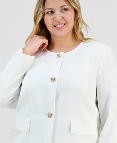 Kasper Plus Size Stretch Crepe Button-front Jacket In White