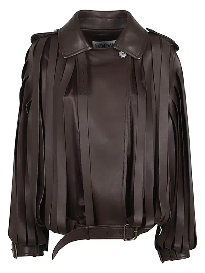 Loewe Layered Double-breasted Jacket In Brown