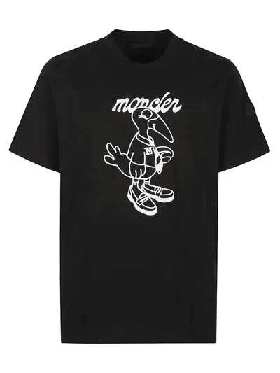 Moncler Cotton T-shirt Featuring Graphic Print In Black