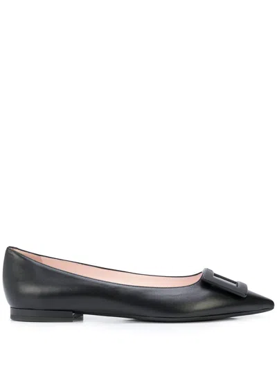 Roger Vivier Buckle-plaque Leather Ballet Flats With Pointed Toe In Black