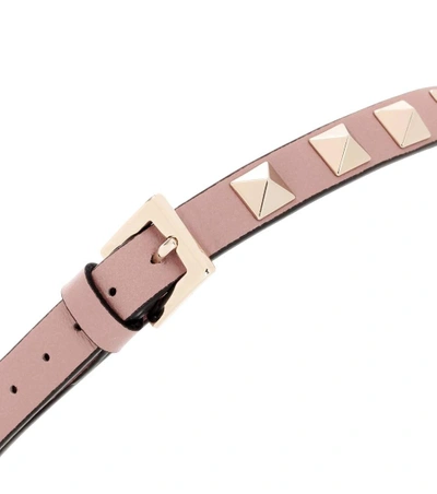 Shop Valentino Rockstud Leather Bracelet In Beige
