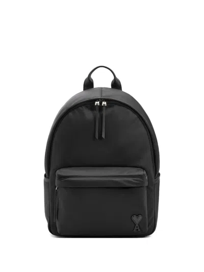Ami Alexandre Mattiussi Ami Backpack Bag In Smooth Black Polyamide In Black