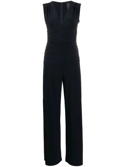 Norma Kamali Sleeveless V-neck Jumpsuit Cinched Waist In Black