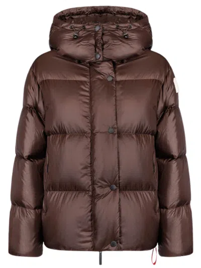 After Label Feather Coat With Higt Neck In Brown