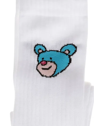Inbetweeners Bear-embroidered Socks In White