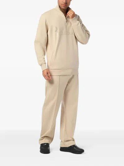 Billionaire Logo-print Half-zip Sweatshirt In Neutral