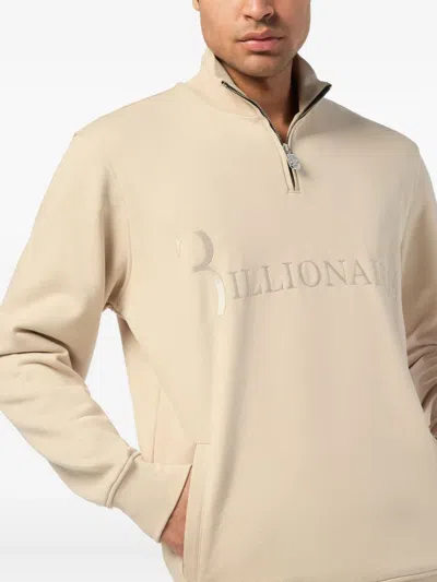 Billionaire Logo-print Half-zip Sweatshirt In Neutral