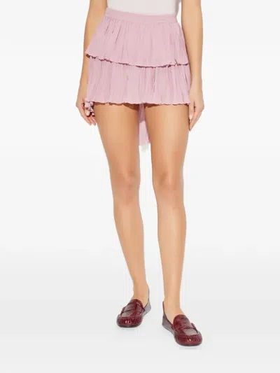 Blumarine Asymmetrical Pleated Georgette Skirt With Ruffle In Purple