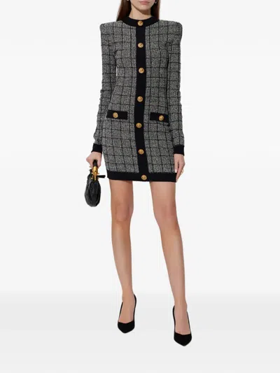 Balmain Checked-pattern Long-sleeve Dress In Multi