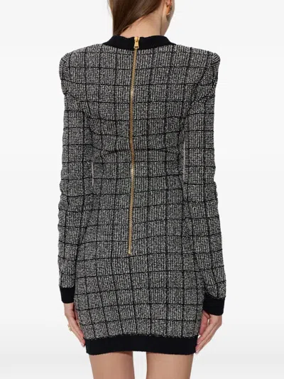 Balmain Checked-pattern Long-sleeve Dress In Multi