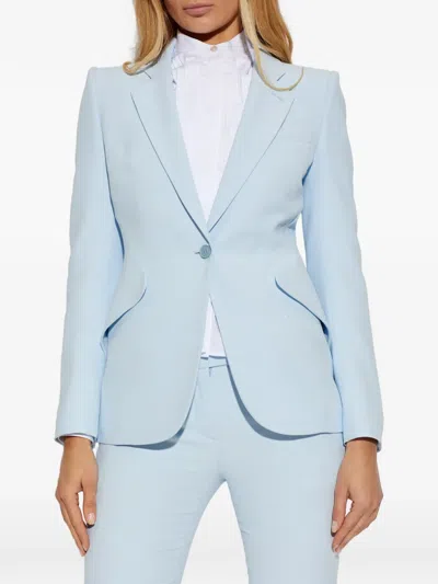 Alexander Mcqueen Tailored Jacket Back Vent Front Flap Pockets In Blue