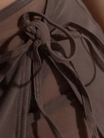 Bondeye Side-tie Mesh Skirt In Brown