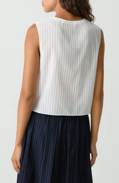 Theory Stripe Sleeveless Crop Button-up Shirt In White