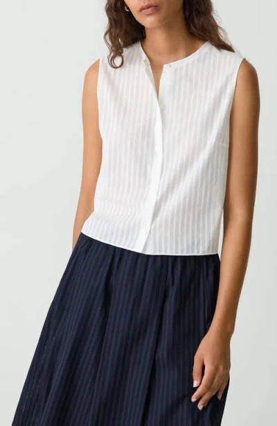 Theory Stripe Sleeveless Crop Button-up Shirt In White