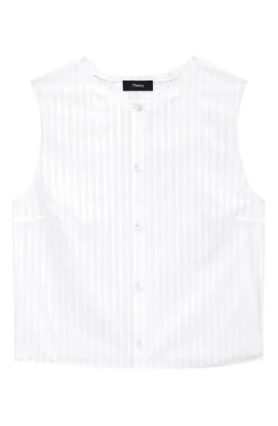 Theory Stripe Sleeveless Crop Button-up Shirt In White