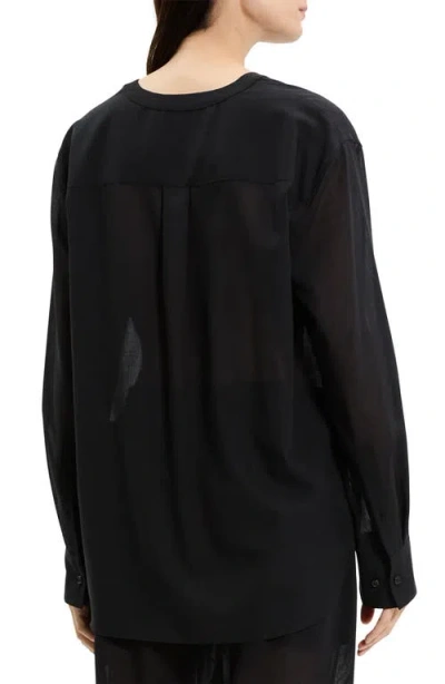 Theory Wool Blend V-neck Button-up Shirt In Black