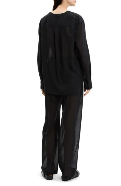 Theory Wool Blend V-neck Button-up Shirt In Black