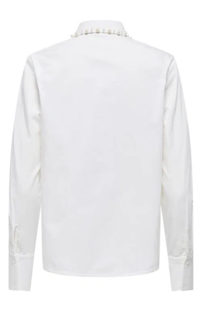 Only Lula Pearly Collar Long Sleeve Button-up Shirt In White