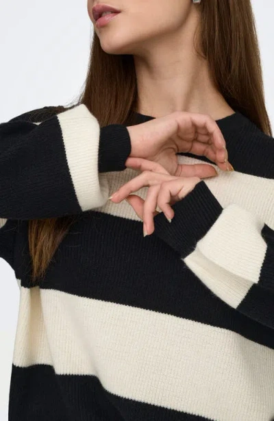 Only Atia Stripe Pullover Sweater In Black