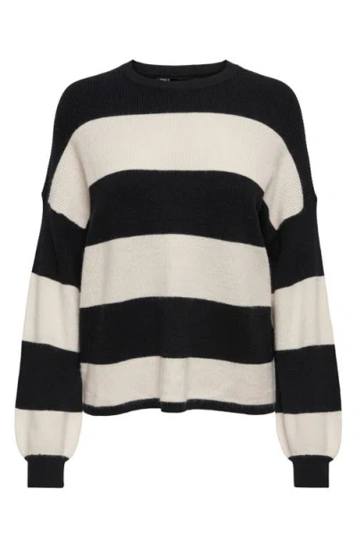Only Atia Stripe Pullover Sweater In Black