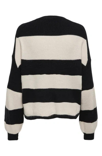 Only Atia Stripe Pullover Sweater In Black