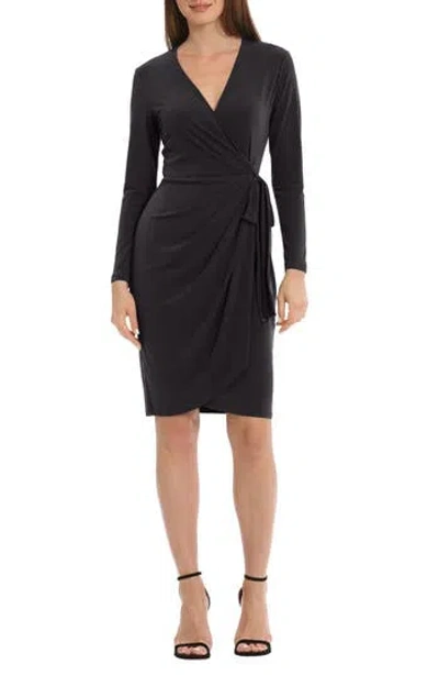 Maggy London Solid Long Sleeve Wrap Dress In Black