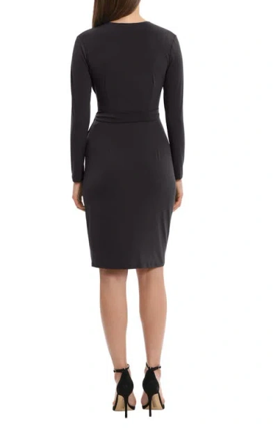 Maggy London Solid Long Sleeve Wrap Dress In Black