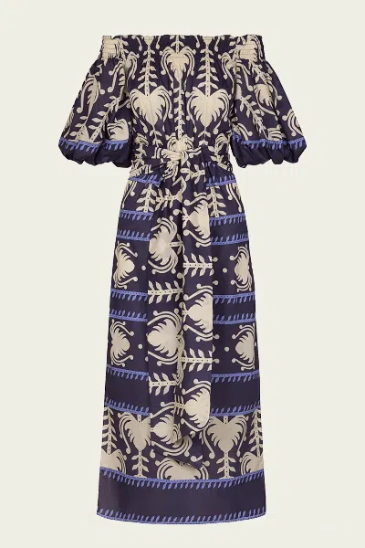 Johanna Ortiz Harbour Hues Patterned Cotton-poplin Midi Dress In Blue