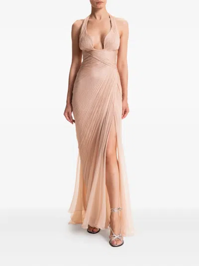 Maria Lucia Hohan Milagros Halterneck Draped Maxi Dress In Neutral
