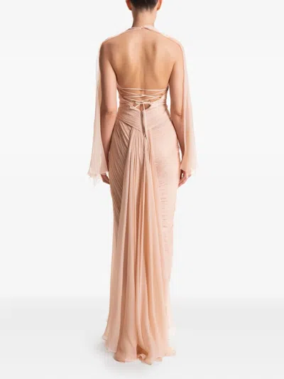 Maria Lucia Hohan Milagros Halterneck Draped Maxi Dress In Neutral