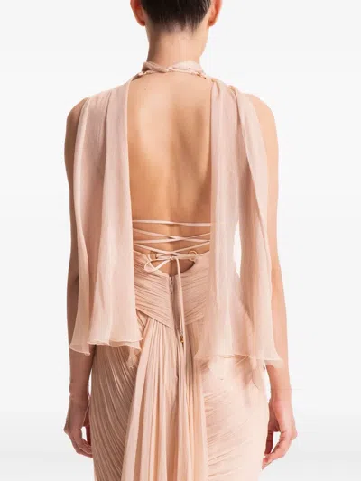 Maria Lucia Hohan Milagros Halterneck Draped Maxi Dress In Neutral