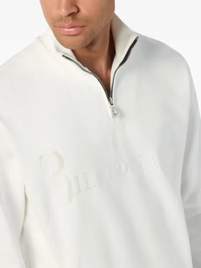 Billionaire Logo-embroidered Half-zip Jacket In White
